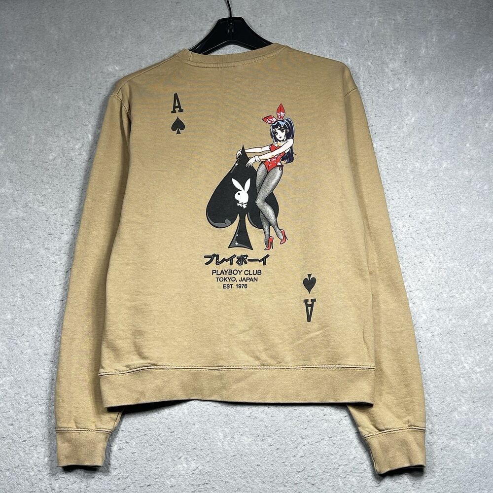 Playboy Club Tokyo Japan Sweatshirt Mens S Brown Tan Anime Card Ace of Spades